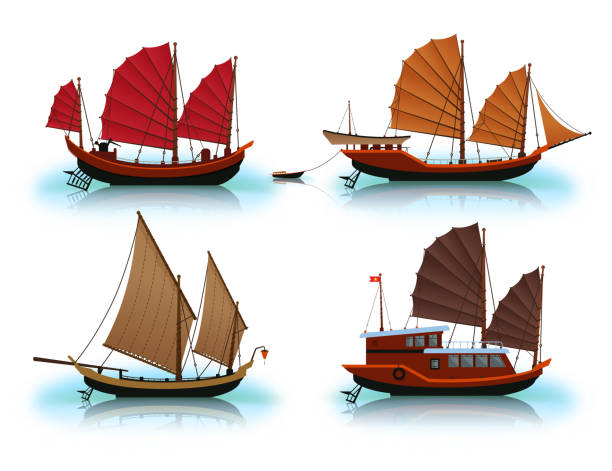 ilustrações de stock, clip art, desenhos animados e ícones de junk boat, halong bay, vietnam junk. - halong bay vietnam bay cruise