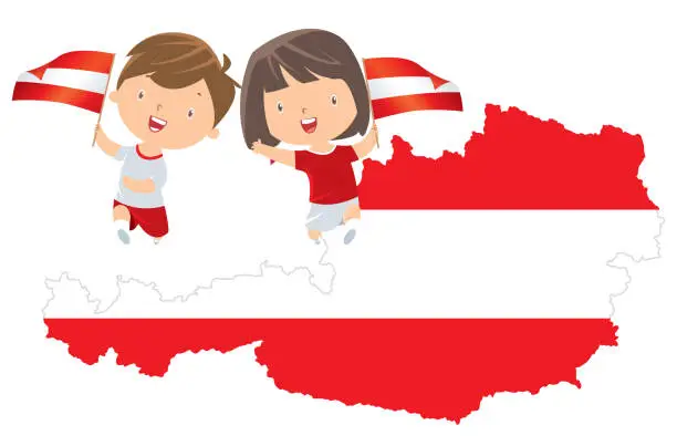 Vector illustration of Kids holding Austria flag