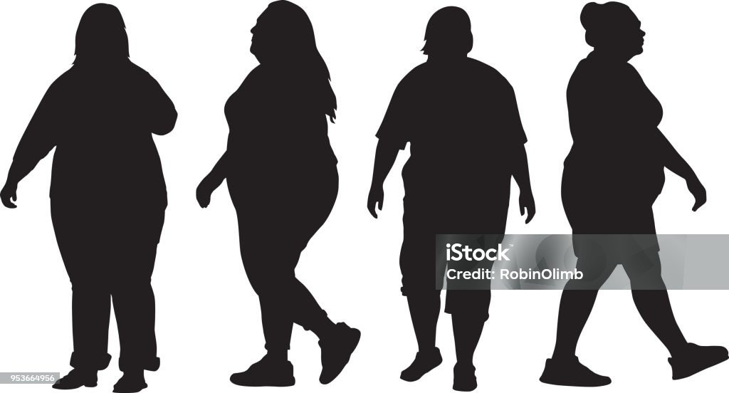 Four Overweight Women Silhouettes Vector silhouettes of four overweight women standing or walking. Overweight stock vector