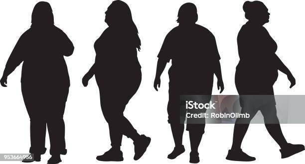 Four Overweight Women Silhouettes Stock Illustration - Download Image Now - Overweight, Cut Out, Women