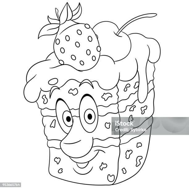 Cartoon Sweet Pie Happy Bakery Food Emoticon Stock Illustration - Download Image Now - Cake, Coloring Book Page - Illlustration Technique, Anthropomorphic Face