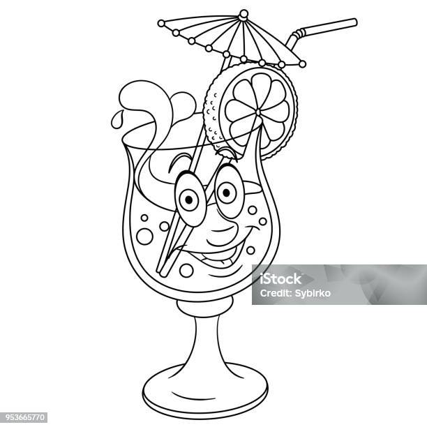 Cartoon Summer Cocktail Happy Fresh Beverage Emoticon Stock Illustration - Download Image Now