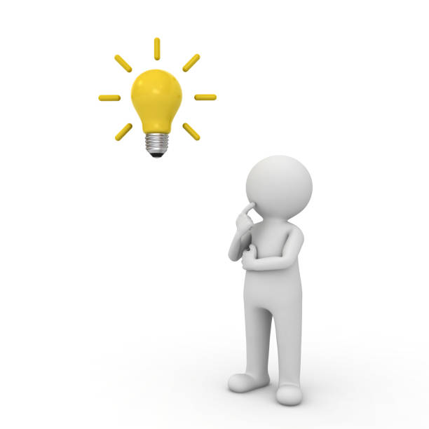 3d man thinking with idea bulb above his head isolated over white background. 3D rendering