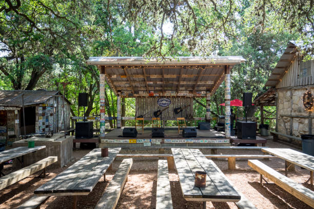 Outdoor music venue behind the old post office in Luckenbach Texas. stock photo