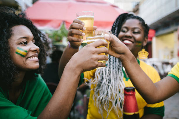 Celebrating the victory in a street bar