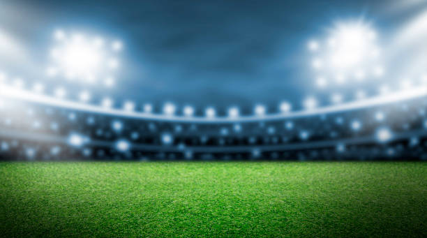 Soccer field and spotlight background in the stadium