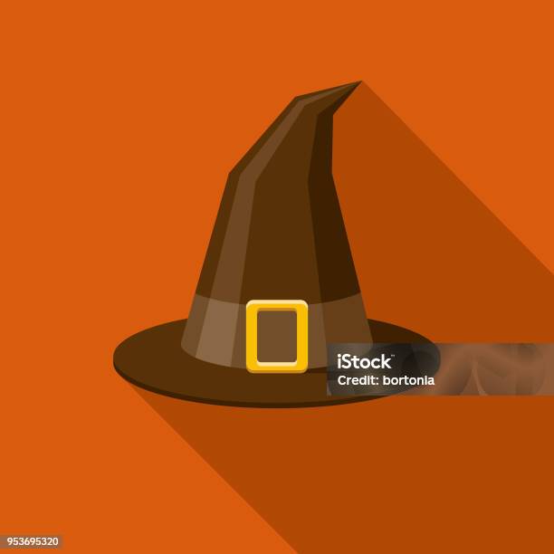 Witchs Hat Flat Design Halloween Icon With Side Shadow Stock Illustration - Download Image Now
