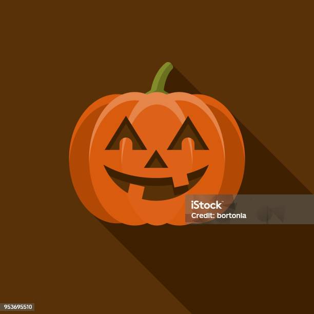 Ilustración de Jack O Linterna Plana Diseño Halloween Icon Con Sombra Lateral y más Vectores Libres de Derechos de Calabaza gigante