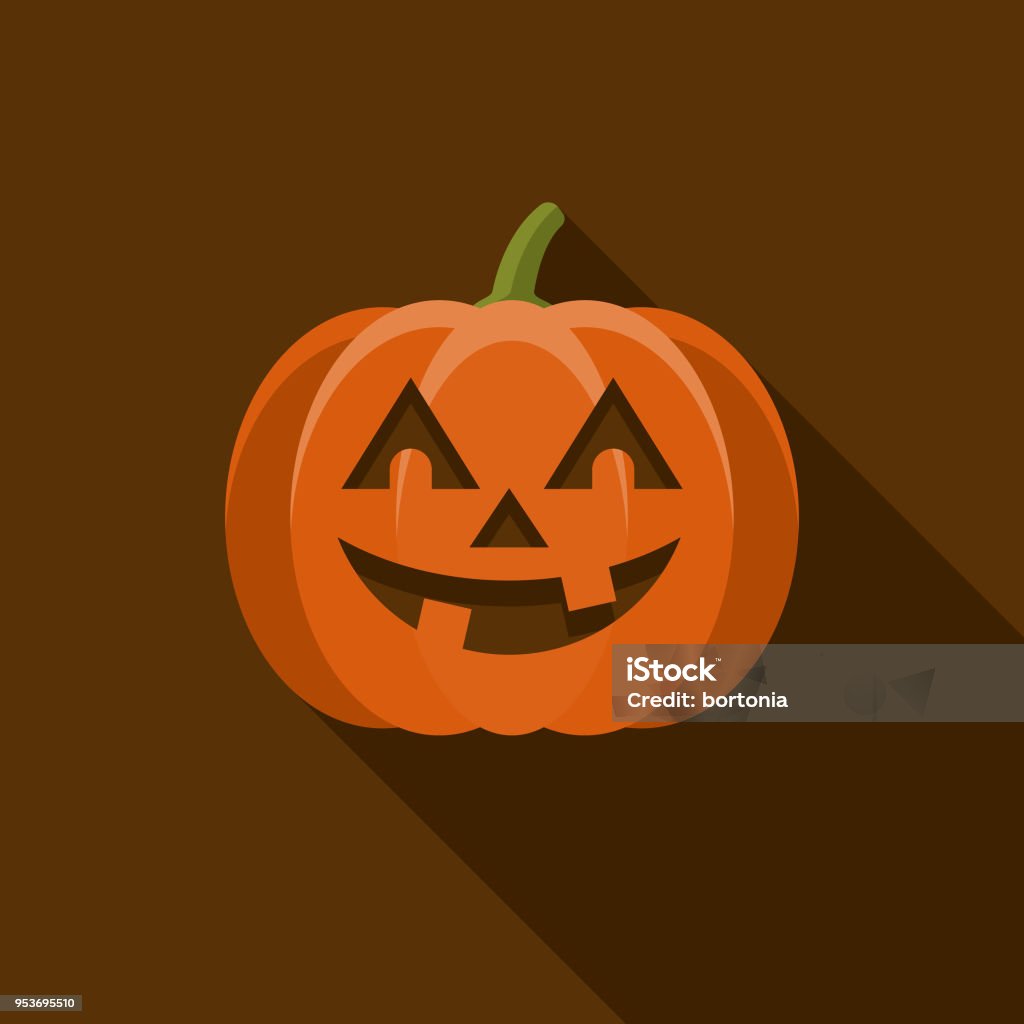 Jack O' Lantern Flat Design Halloween Icon with Side Shadow A colored flat design Halloween icon with a long side shadow. Color swatches are global so it’s easy to edit and change the colors. Pumpkin stock vector