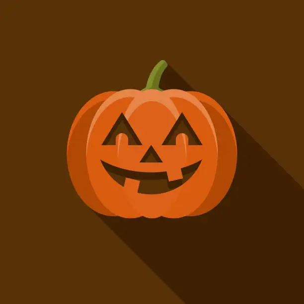 Vector illustration of Jack O' Lantern Flat Design Halloween Icon with Side Shadow
