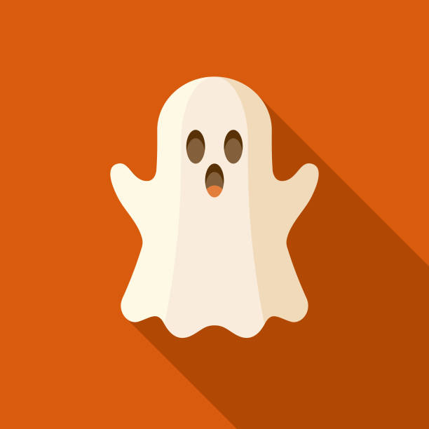 ilustraciones, im ágenes clip art, dibujos animados e iconos de stock de icono de halloween fantasma diseño plano con sombra lateral - fantasma ilustraciones