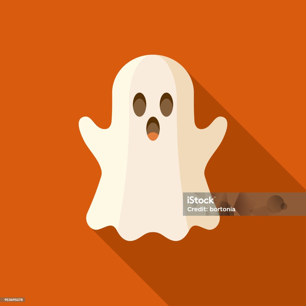 Ghost Flat Design Halloween Icon with Side Shadow A colored flat design Halloween icon with a long side shadow. Color swatches are global so it’s easy to edit and change the colors. Ghost stock vector