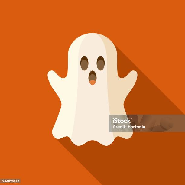 Ghost Flat Design Halloween Icon With Side Shadow Stock Illustration - Download Image Now - Ghost, Halloween, Spooky