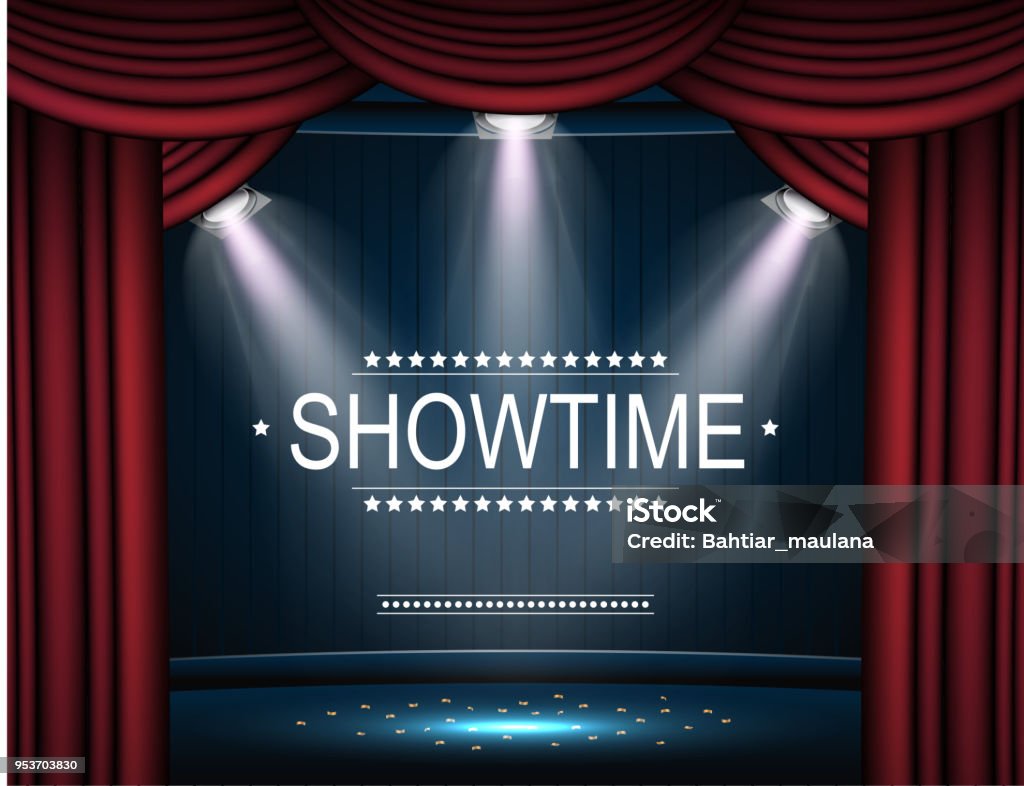 Showtime Backdrop Showtime Background With Curtain Illuminated By Spotlights Stock ...