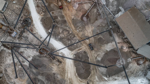 istock Aerial view of crushed stone quarry machine 953715182