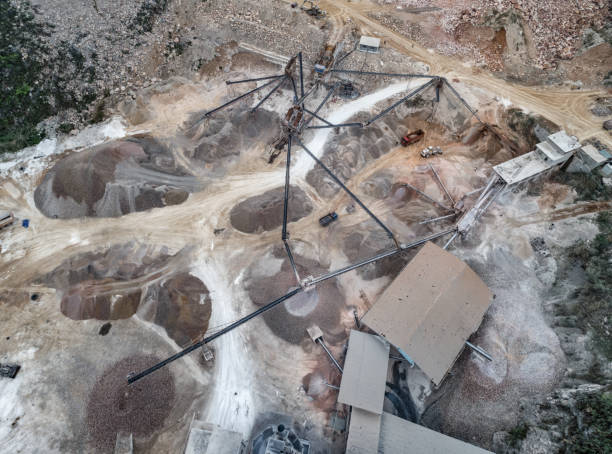 istock Aerial view of crushed stone quarry machine 953715232