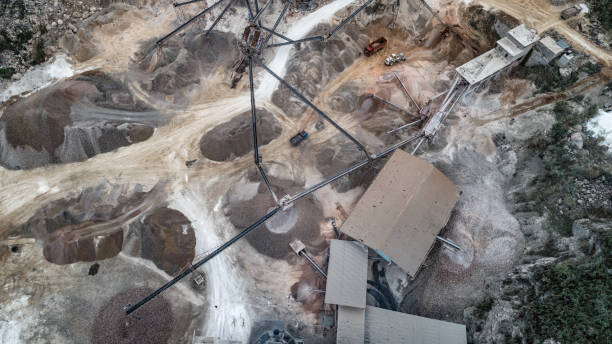 istock Aerial view of crushed stone quarry machine 953715234