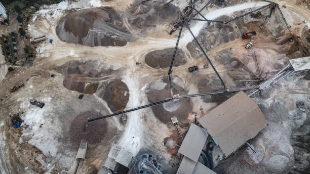 istock Aerial view of crushed stone quarry machine 953715244