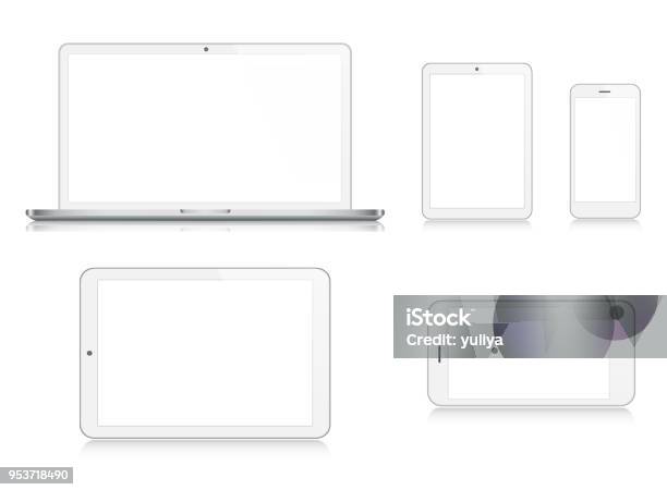 Laptop Tablet Smartphone Mobile Phone In Silver Color Stock Illustration - Download Image Now