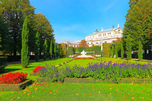 Ornamental garden and flowerbed in Stadtpark, Vienna central public park
