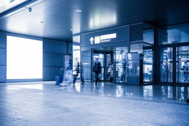 istock blank advertising lamp box in airport terminal 953722020