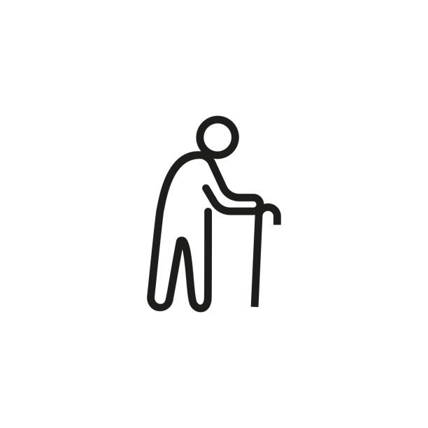 alter mann liniensymbol - spazierstock stock-grafiken, -clipart, -cartoons und -symbole