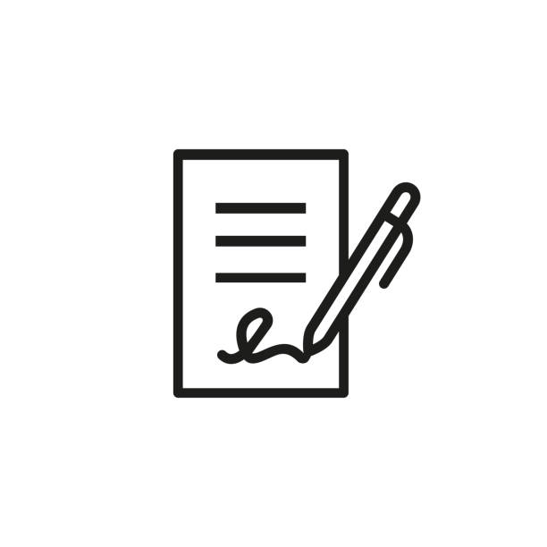 ilustrações, clipart, desenhos animados e ícones de assinando o ícone de documento do negócio - computer icon symbol black pen