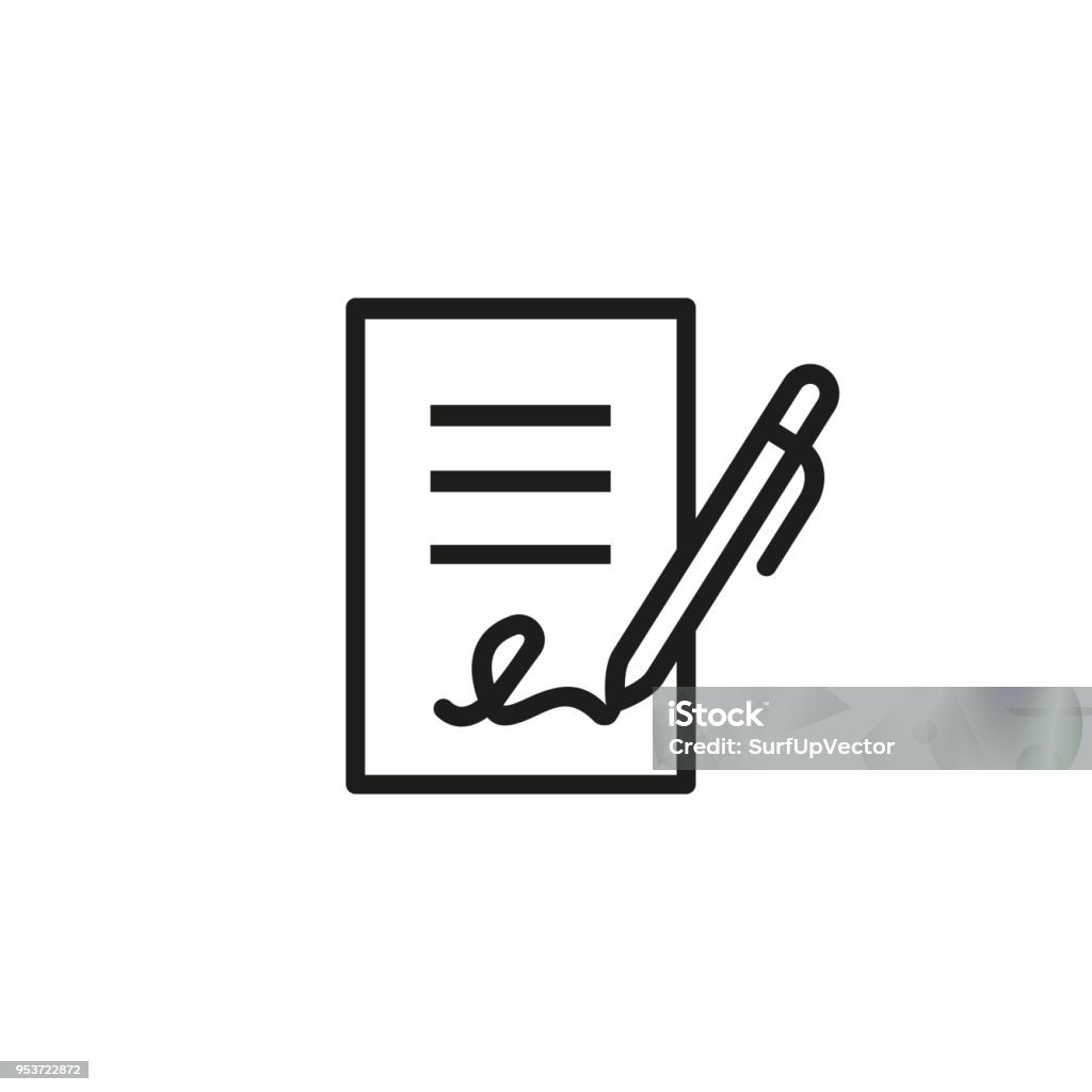 Signing business document icon Signing contract icon.  Report, letter, will. Deal concept. Can be used for topics like business, education, correspondence Icon Symbol stock vector