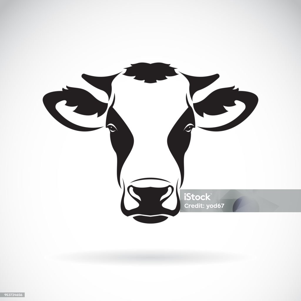 Vetor de um desenho de cabeça de vaca em fundo branco. Animal de fazenda. Ilustração em vetor em camadas editáveis fácil. - Vetor de Fêmea de mamífero royalty-free