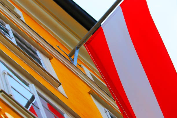 Patriotic Austrian flag in Central Vienna, Austria