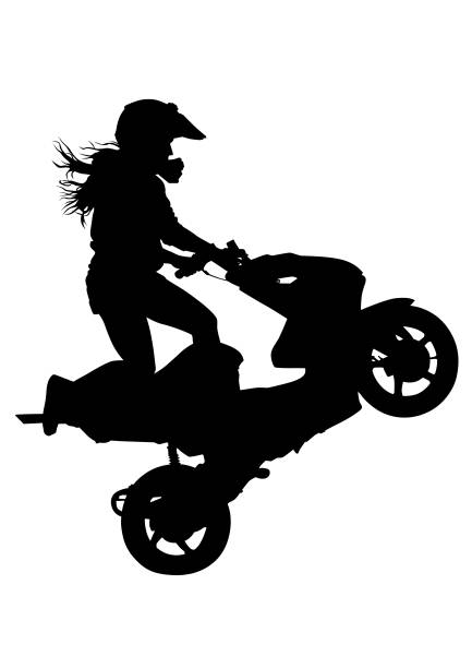 ilustrações, clipart, desenhos animados e ícones de menina no scooter - motorcycle motocross biker moped