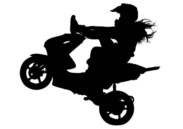 ilustrações, clipart, desenhos animados e ícones de menina no scooter - motorcycle motocross biker moped