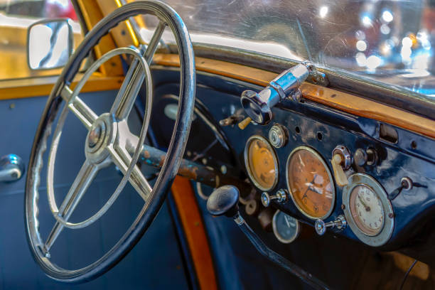 istock Driver cockpit of a vintage car 953727888