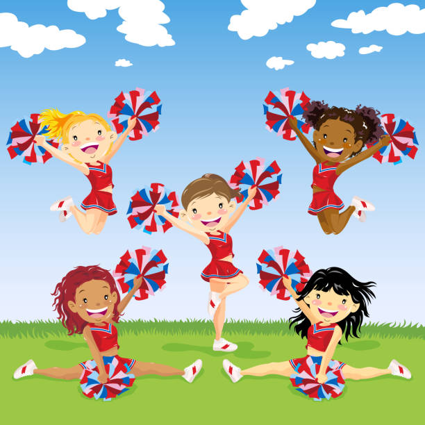 Multi-Ethnic Group Of Cheerleader Multi-ethnic group of cheerleader. pep rally stock illustrations