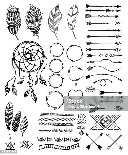 Tribal Pack Icon Set Vector Sketch Illustration Stock Illustration - Download Image Now - Indigenous North American Culture, Feather, Boho