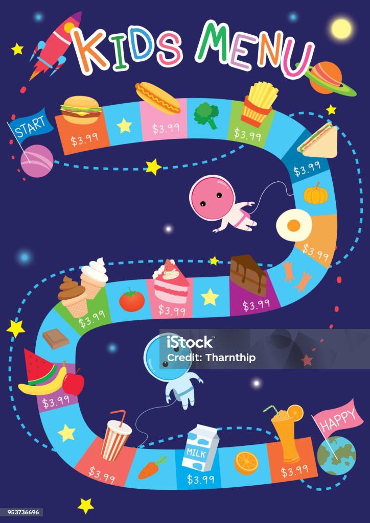 Kidospace Menu Kids Menu Space Game Stock Illustration - Download Image Now - Apple ...