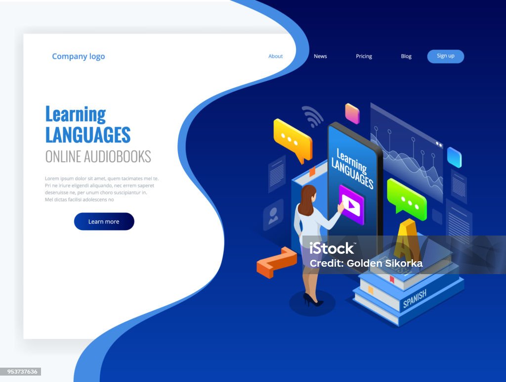 This Is Language Isometric Online Language Learning Interface And Teaching Concept ...