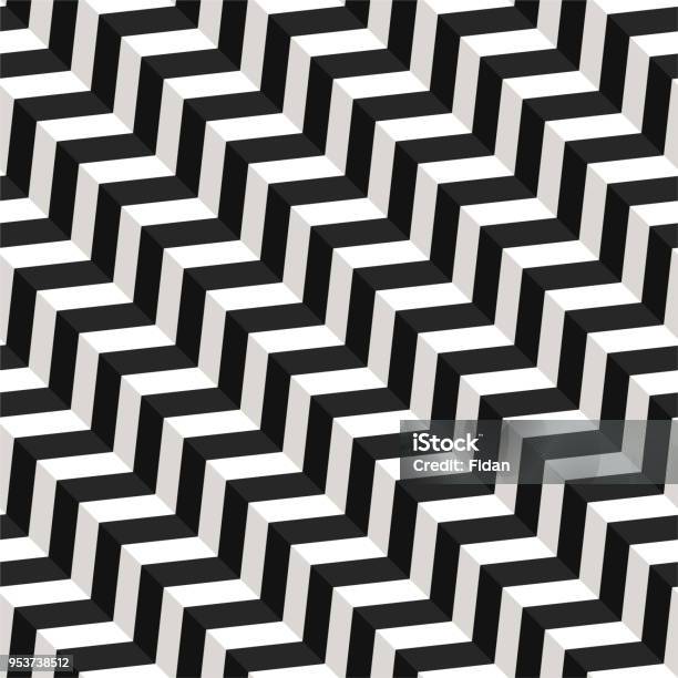 Vector Seamless Pattern Modern Stylish Texture Repeating Geometric Tiles With Volume Diagonal Zigzag Stock Illustration - Download Image Now