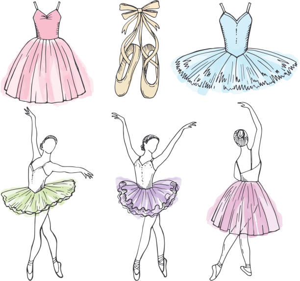 skizze-vektor-bilder von verschiedenen ballett-tänzer. die hand gezeichneter illustrationen von ballerinas - ballettröckchen stock-grafiken, -clipart, -cartoons und -symbole