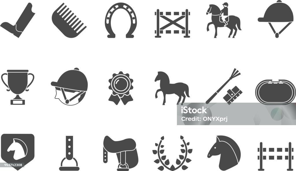 Silhouettes of equestrian sport symbols. Racing horse Silhouettes of equestrian sport symbols. Racing horse for sport equestrian competition, jockey riding, vector illustration Horse stock vector