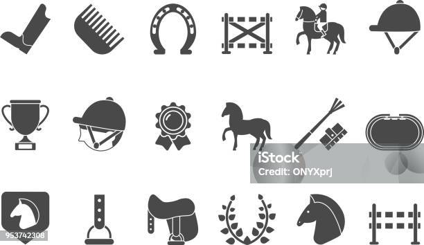 Silhouettes Of Equestrian Sport Symbols Racing Horse Stock Illustration - Download Image Now