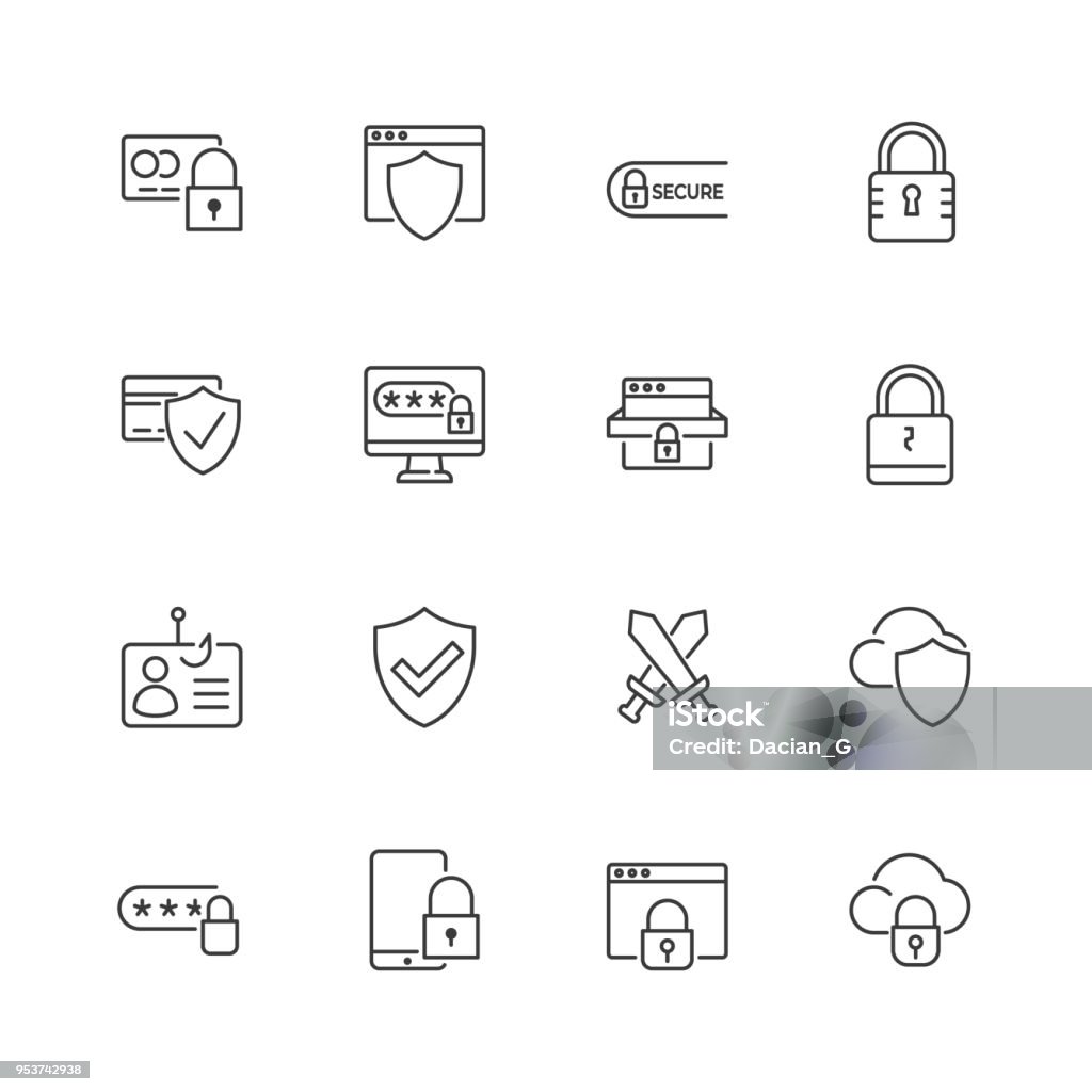 Icone di linea vettoriali di sicurezza e protezione. Tratto modificabile. - arte vettoriale royalty-free di Icona