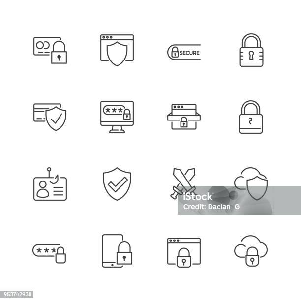 Icone Di Linea Vettoriali Di Sicurezza E Protezione Tratto Modificabile - Immagini vettoriali stock e altre immagini di Icona