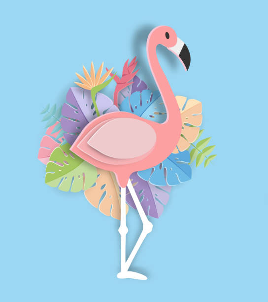 istock Tropical leaf and Flamingo Summer Banner,Paper art graphic Background 953743630