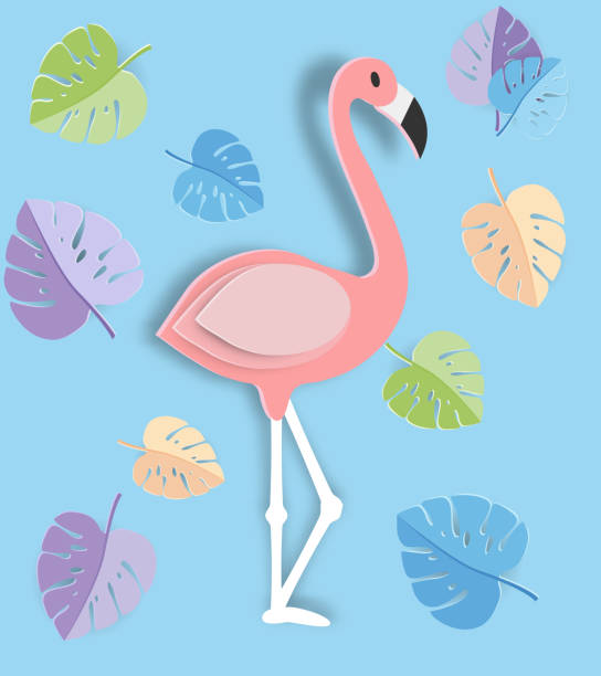 istock Tropical leaf and Flamingo Summer Banner,Paper art graphic Background 953744272