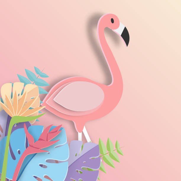 istock Tropical leaf and Flamingo Summer Banner,Paper art graphic Background 953744338