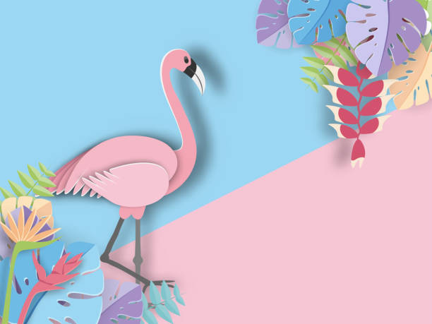 istock Tropical leaf and Flamingo Summer Banner,Paper art graphic Background 953747662