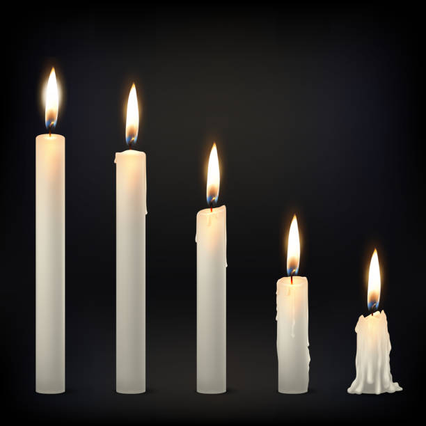 istock Vector 3d realistic different whiteparaffin or wax burning party candle icon set closeup isolated on dark background. Whole, melted and candle stump. Design template, clipart for graphics 953747738