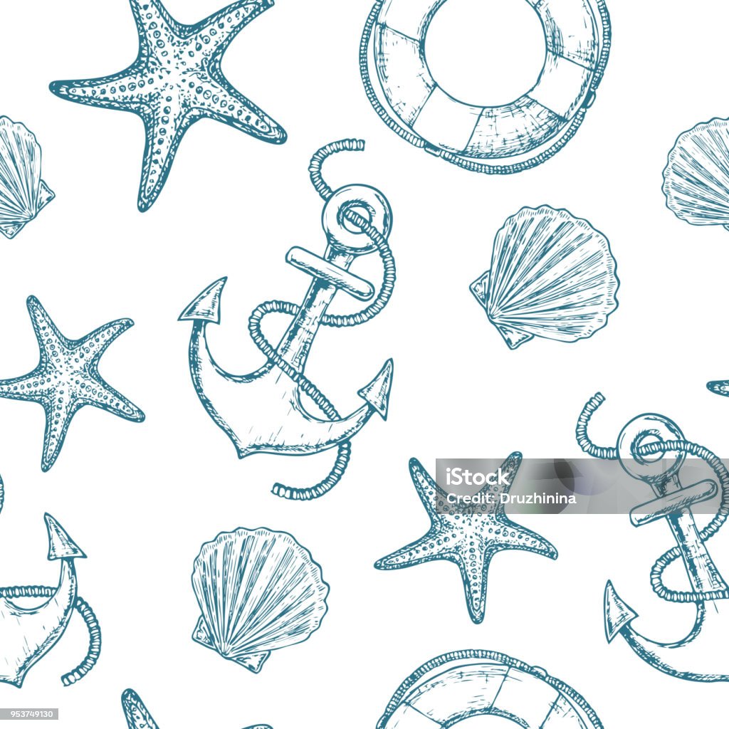 Shell Marine Pattern Marine Pattern Stock Illustration - Download Image Now - Pattern ...