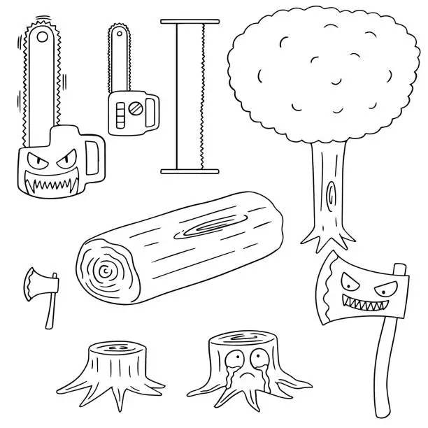 Vector illustration of cut down tree equipment